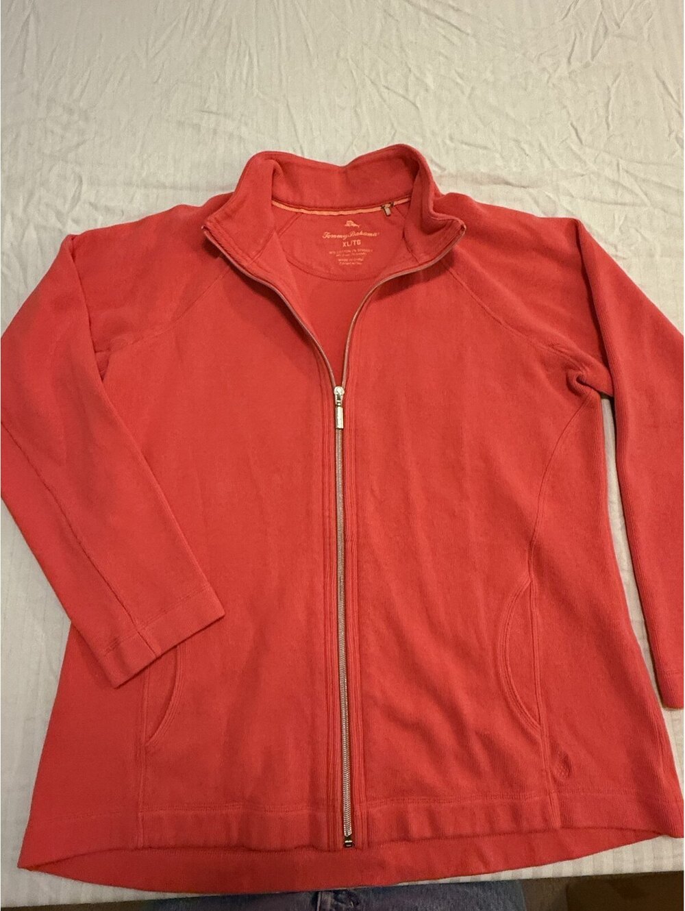 Tommy Bahama Womens XL Red Full Zip Cotton Stretch Jacket Top
